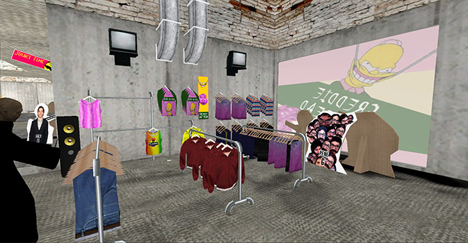 Algunas perchas con ropa en exposición en Freddie Not Dead