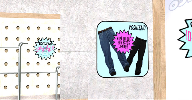 Los carteles promocionando los pantalones de King V en Kosiukaio