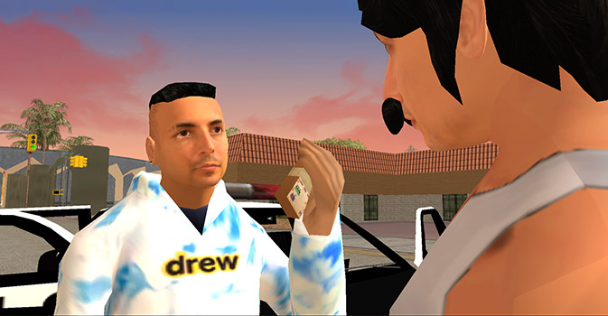Coscu al incio del juego hablando con Coffe