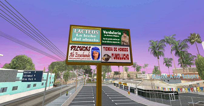 Publicidades varias en un estacionamiento