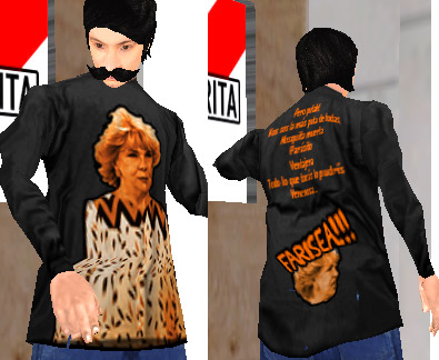 captura de Coffe probándose la remera farisea