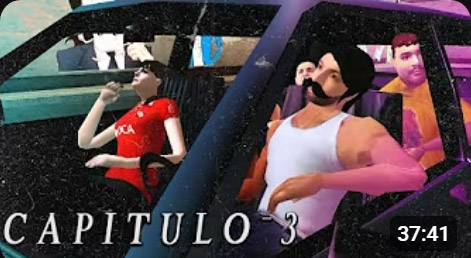 miniatura del video de 
                                YouTube del capítulo 3 de la transmisión del juego, la miniatura muestra a Coffe, la Tana, Baicito y el Nes en el coche
                                de Baicito