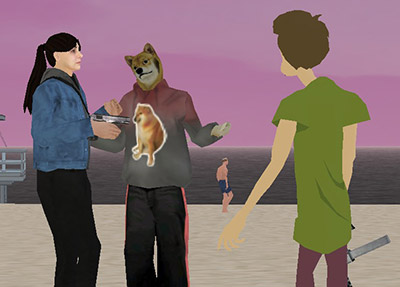 foto de Meli Yecca, Dogi The Dog y Shaggy en la playa