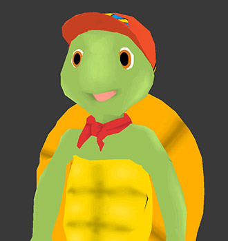 foto del modelo 3D de Franklin La Tortuga con fondo gris