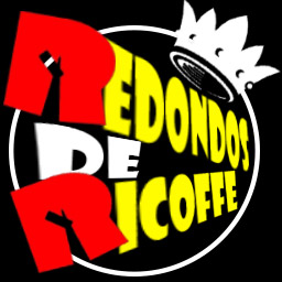logo de la radio redondos de ricoffe, las letras del logo son de color amarillas con las letras R iniciales en color rojo, 
                            las letras están en la misma tipografía que la de la banda Patricio Rey y sus Redonditos de Ricota, un círculo blanco rodea las letras 
                            y hay una corona, también blanca, en la esquina superior derecha