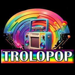 logo de la radio trolopop, es una imagen de una radio frente a un arcoiris, bajo el cual dice en letras mayúsculas 'trolopop', todo 
                            muy colorido