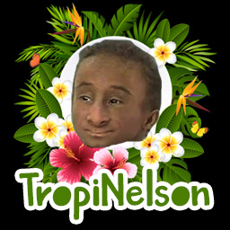 logo de la radio tropinelson, es la cara del enano nelson rodeado de flores y plantas tropicales, con la palabra 'TropiNelson' 
                            escrita debajo de la imagen